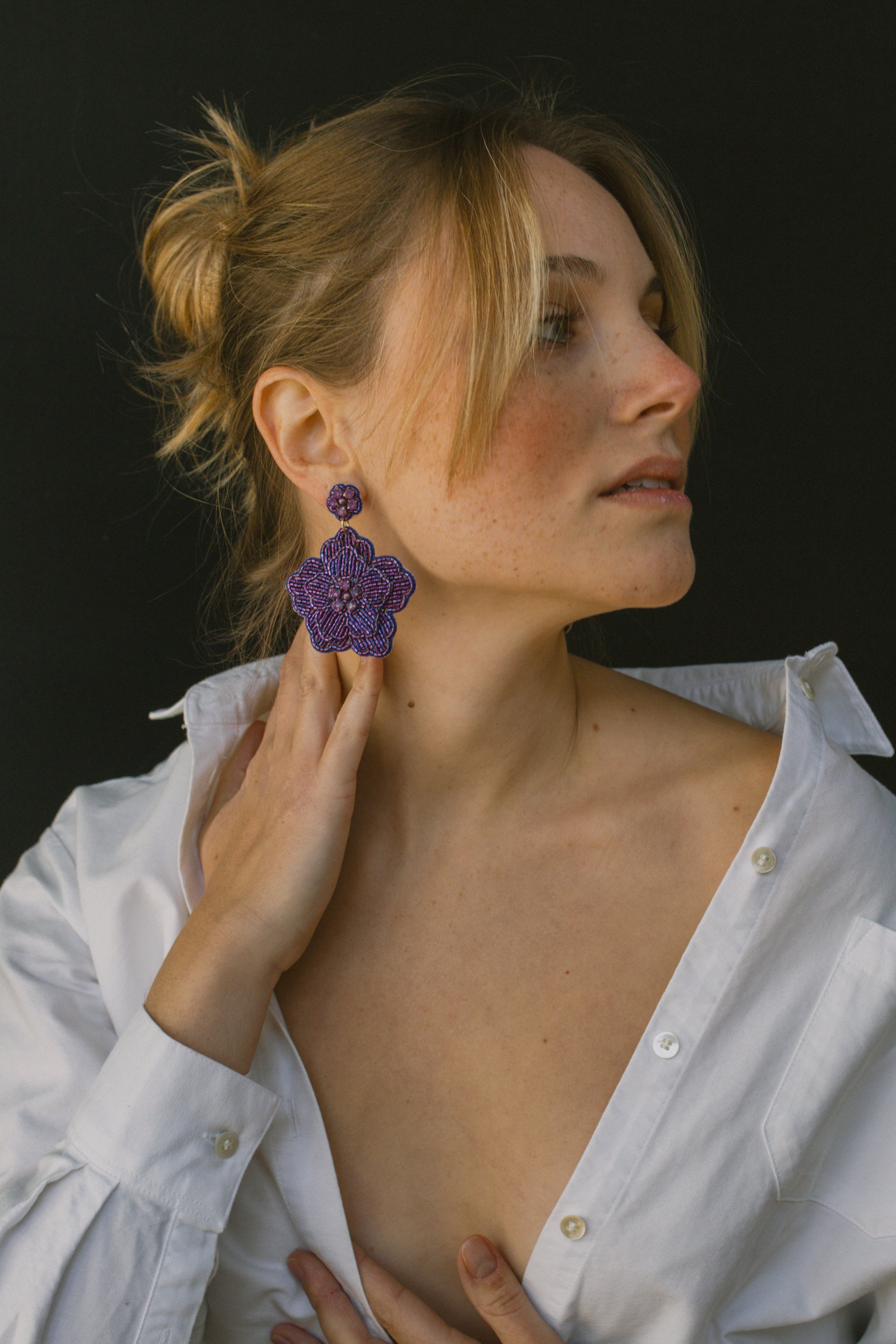 Boucles d'oreilles brodées Perlées Divya