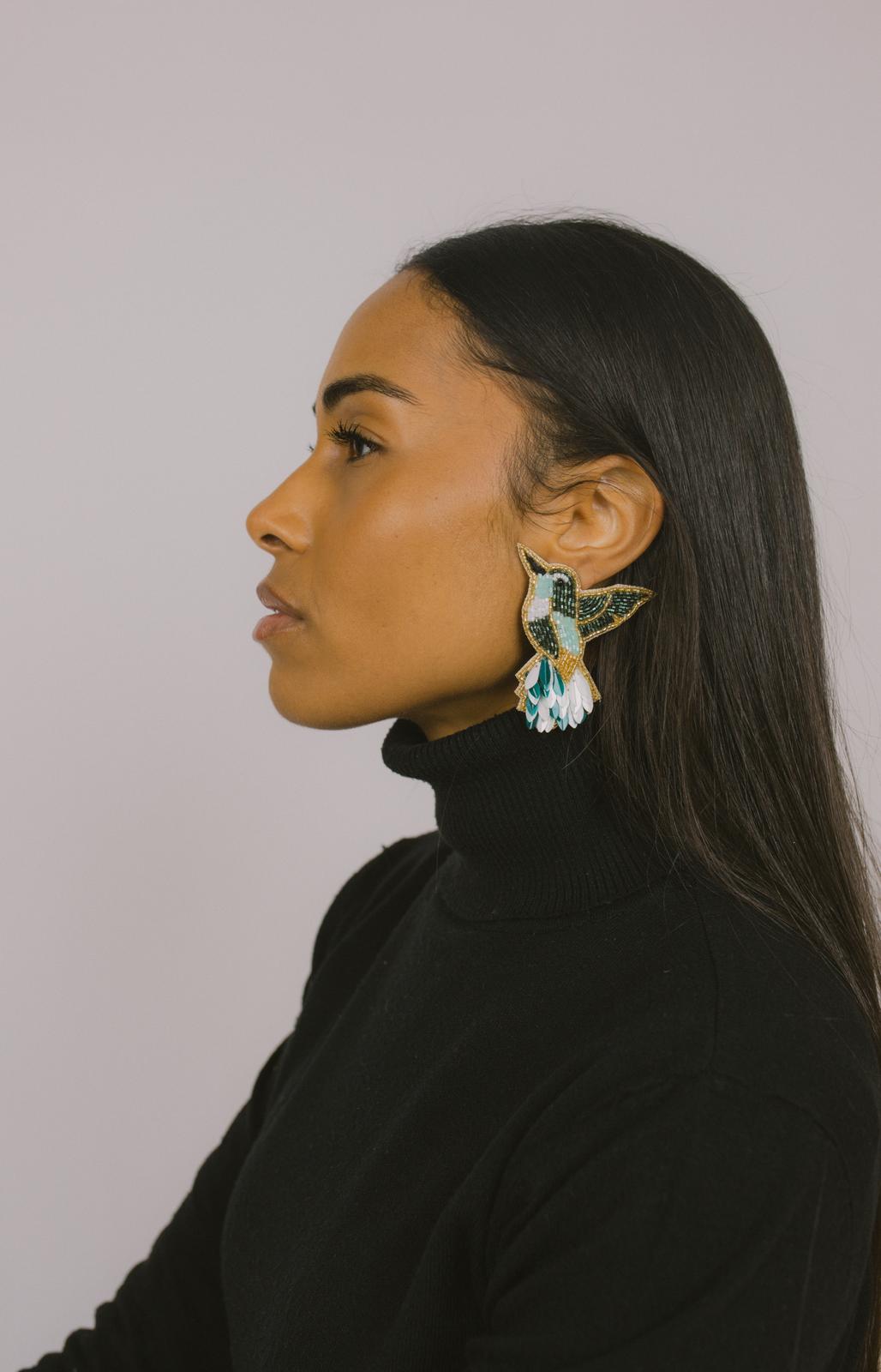 Boucles d'oreilles brodées perlées Strelitzia