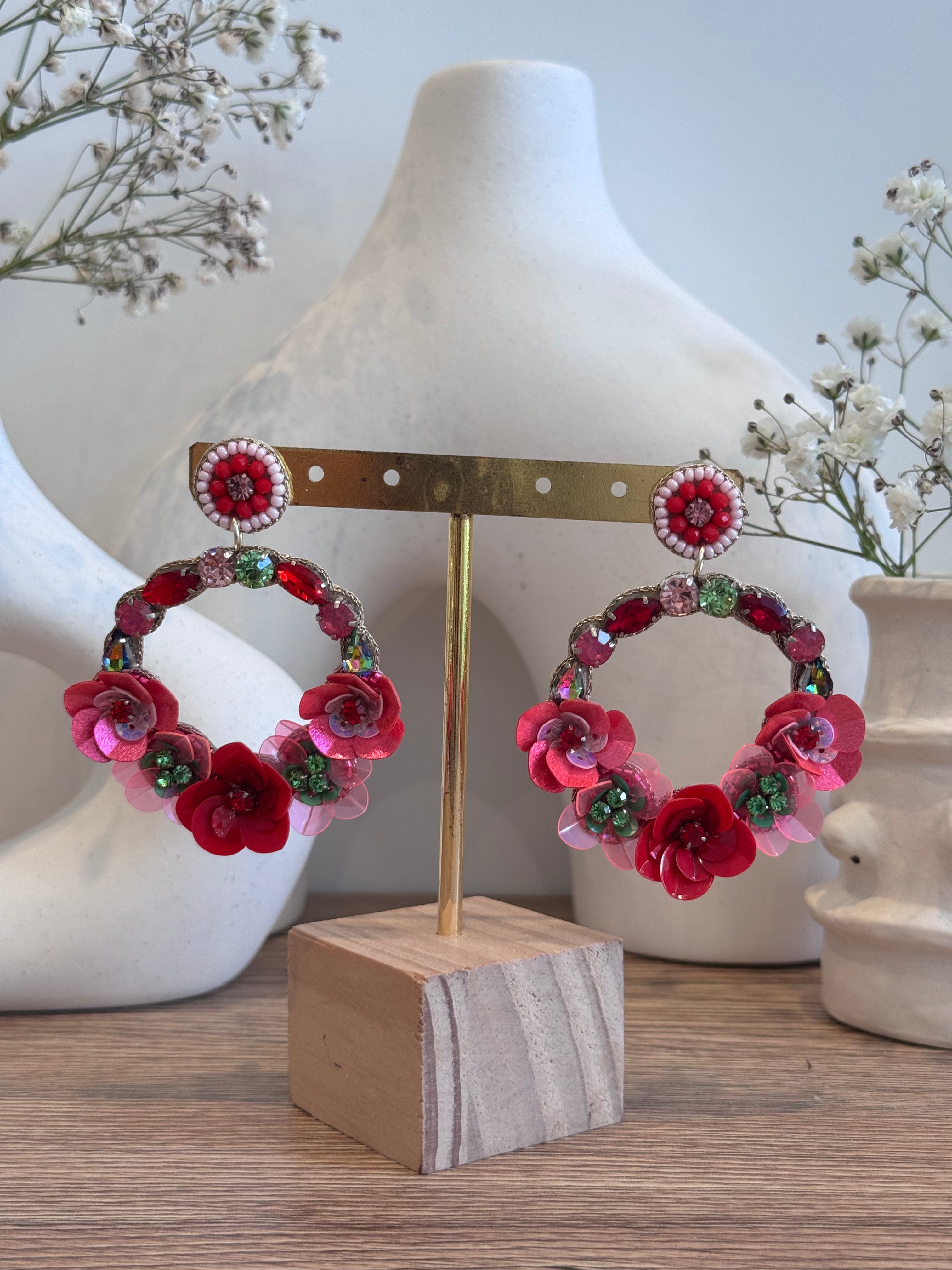 Boucles d'oreilles brodées Perlées FRIDA