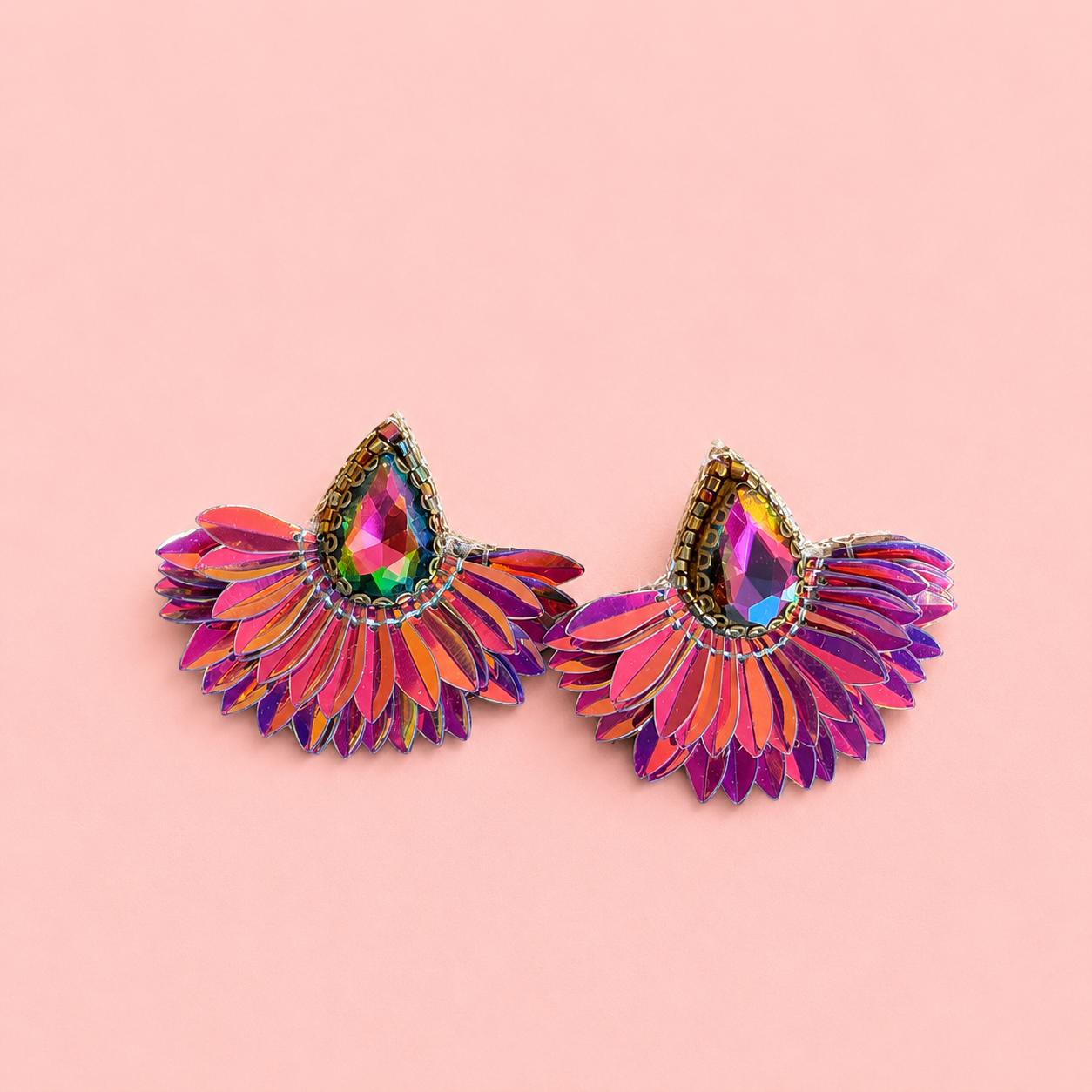 Boucles d'oreilles brodées Perlées ARYA « Irisées »