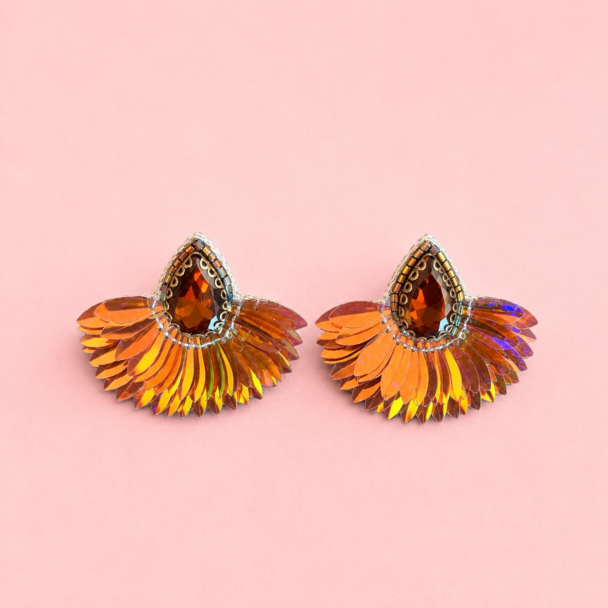 Boucles d'oreilles brodées Perlées ARYA « Irisées »