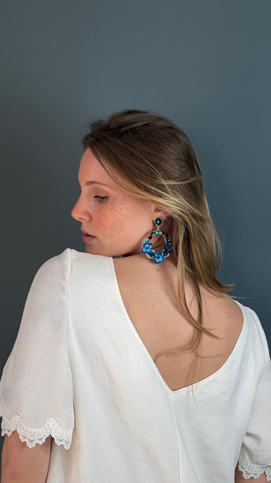 Boucles d'oreilles brodées Perlées FRIDA