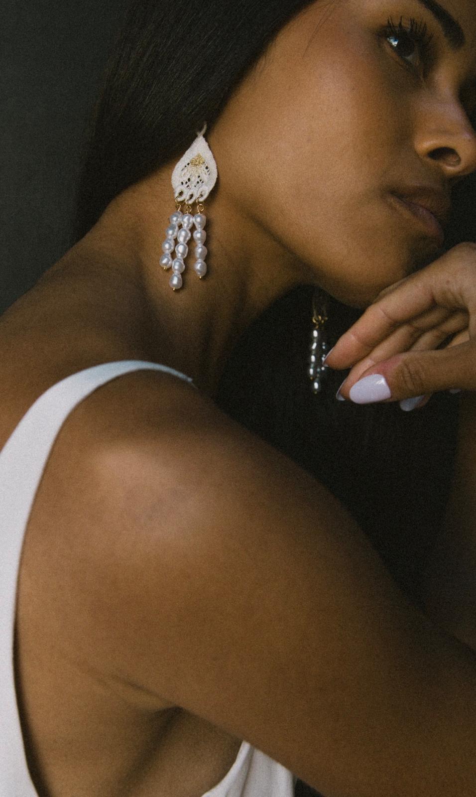 Boucles d'oreilles brodées perlées : JULIETTE